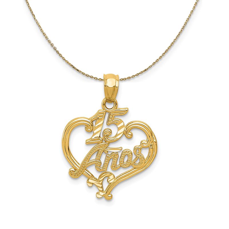 14k Yellow Gold 15 Anos Heart Necklace - 16 Inch